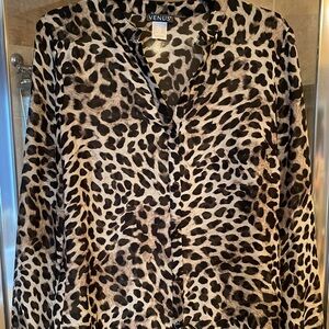 VENUS Leopard Print Button-Up Top - Beige & Black